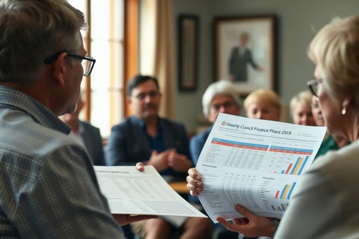 Council finance officer explaining budget charts at a public workshop